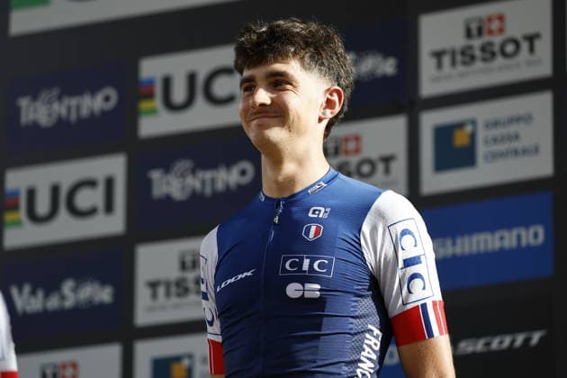 30.08.2026, Daolasa di Commezzadura, Val di Sole Bikeland, 2026 UCI MTB World Championship, WM, Weltmeisterschaft Men U23 s XCO (cross country olympic) Nael Rouffiac from France, 1st place, World Champion and gold medal of the Men U23 s Cross Country Olympic World Championships 2026 Daolasa di Commezzadura Val di Sole Bikeland Trento Italy Copyright: xJustPictures.ch FrancescoxMinghettix jp-en-FrMi-_NG_2599