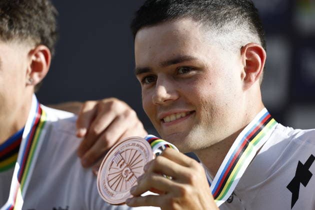 30.08.2026, Daolasa di Commezzadura, Val di Sole Bikeland, 2026 UCI MTB World Championship, WM, Weltmeisterschaft Men U23 s XCO (cross country olympic) Nicolas Halter from Switzerland, 3rd place and bronze medal of the Men U23 s Cross Country Olympic World Championships 2026 Daolasa di Commezzadura Val di Sole Bikeland Trento Italy Copyright: xJustPictures.ch FrancescoxMinghettix jp-en-FrMi-_NG_2704
