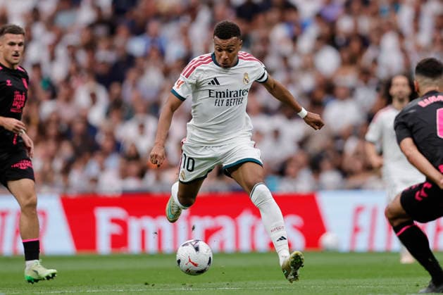RECORD DATE NOT STATED Kylian Mbappe (Real Madrid CF) controls the ball during the LaLiga EA Sports match between Real Madrid CF and Malaga CF at Estadio Santiago BernabÃ u on August 30, 2026 in Madrid, Spain. (Photo by Manu Reino DeFodi Images) -