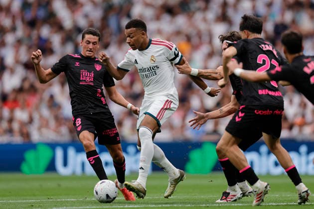 RECORD DATE NOT STATED Kylian Mbappe (Real Madrid CF) controls the ball during the LaLiga EA Sports match between Real Madrid CF and Malaga CF at Estadio Santiago BernabÃ u on August 30, 2026 in Madrid, Spain. (Photo by Manu Reino DeFodi Images) -