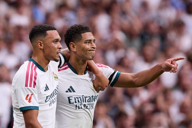 ESP: LaLiga EA Sports Real Madrid v Malaga CF Jude Bellingham of Real Madrid scores goal and celebrates with Trent Alexander-Arnold of Real Madrid during LaLiga EA Sports match between Real Madrid v Malaga CF played at Bernabeu Stadium, Madrid on August 30 2026 in Spain Madrid Spain Soccer Copyright: xAgenciaxLOFx