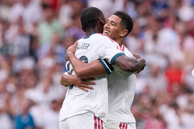 ESP: LaLiga EA Sports Real Madrid v Malaga CF Jude Bellingham of Real Madrid scores goal and celebrates with Antonio Rudiger of Real Madrid during LaLiga EA Sports match between Real Madrid v Malaga CF played at Bernabeu Stadium, Madrid on August 30 2026 in Spain Madrid Spain Soccer Copyright: xAgenciaxLOFx