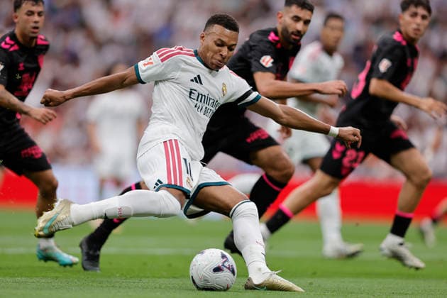 RECORD DATE NOT STATED Kylian Mbappe (Real Madrid CF) shoot during the LaLiga EA Sports match between Real Madrid CF and Malaga CF at Estadio Santiago BernabÃ u on August 30, 2026 in Madrid, Spain. (Photo by Manu Reino DeFodi Images) -