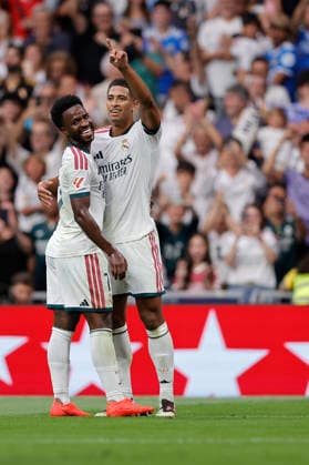 RECORD DATE NOT STATED Jude Bellingham (Real Madrid CF) celebrates after scoring his team˜s second goal during the LaLiga EA Sports match between Real Madrid CF and Malaga CF at Estadio Santiago BernabÃ u on August 30, 2026 in Madrid, Spain. (Photo by Manu Reino DeFodi Images) -