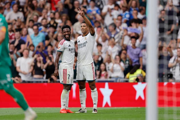 RECORD DATE NOT STATED Jude Bellingham (Real Madrid CF) celebrates after scoring his team˜s second goal during the LaLiga EA Sports match between Real Madrid CF and Malaga CF at Estadio Santiago BernabÃ u on August 30, 2026 in Madrid, Spain. (Photo by Manu Reino DeFodi Images) -