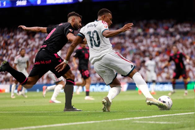 RECORD DATE NOT STATED Kylian Mbappe (Real Madrid CF) shoot during the LaLiga EA Sports match between Real Madrid CF and Malaga CF at Estadio Santiago BernabÃ u on August 30, 2026 in Madrid, Spain. (Photo by Manu Reino DeFodi Images) -