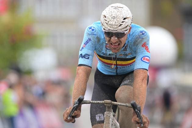 Belgian Niels Vandeputte of Alpecin-Premier Tech pictured crossing the finish line of the UEC Gravel European Championships in Houffalize (138 km), on Sunday 30 August 2026. DAVIDxPINTENS  x184750040x