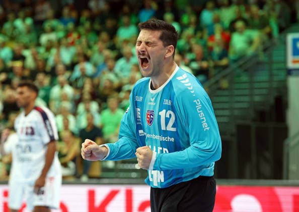 30.08.2026, xovx, Handball Opel Handball-Bundesliga, HSG Wetzlar - SG BBM Bietigheim Jubel bei Martin Tomovski (SG BBM Bietigheim) Wetzlar Buderus Arena Hessen Deutschland (DE)