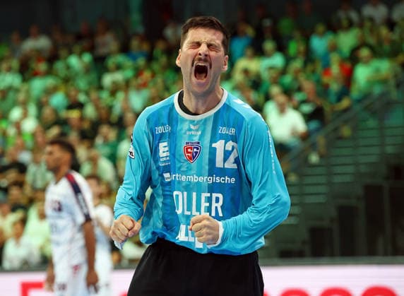 30.08.2026, xovx, Handball Opel Handball-Bundesliga, HSG Wetzlar - SG BBM Bietigheim Jubel bei Martin Tomovski (SG BBM Bietigheim) Wetzlar Buderus Arena Hessen Deutschland (DE)