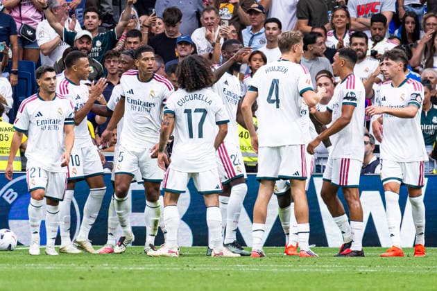 ESP: Real Madrid CF v Malaga CF - La Liga EA Sports Kylian Mbappe of Real Madrid celebrates his goal during La Liga EA Sports match between Real Madrid and Malaga CF at Estadio Santiago Bernabeu on August 30, 2026 in Madrid, Spain. Madrid Madrid Spain Football Copyright: xAlejandroxMatiasx