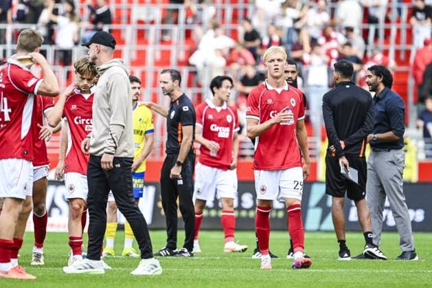 Antwerp s Jeff Godelaine looks dejected after losing a soccer match between Royal Antwerp FC and Sint-Truidense V.V., Sunday 30 August 2026 in Antwerp, on day 4 of the 2026-2027 Jupiler Pro League first division of the Belgian championship. TOM GOYVAERTS TomxGoyvaerts  x184758774x