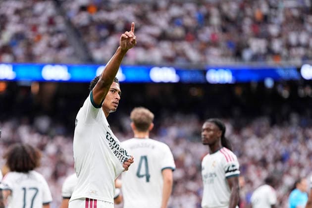 August 30, 2026, Madrid, Madrid, Spain: Jude Bellingham of Real Madrid CF celebrates after scoring his team s first goal during the Spanish League, LaLiga EA Sports, football match played between Real Madrid and Malaga CF at Bernabeu stadium on August 30, 2026, in Madrid, Spain. Madrid Spain - ZUMAa181 20260830_zaa_a181_079 Copyright: xOscarxJ.xBarrosox