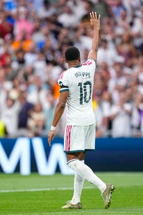 August 30, 2026, Madrid, Madrid, Spain: Kylian Mbappe of Real Madrid CF celebrates after scoring his team s third goal during the Spanish League, LaLiga EA Sports, football match played between Real Madrid and Malaga CF at Bernabeu stadium on August 30, 2026, in Madrid, Spain. Madrid Spain - ZUMAa181 20260830_zaa_a181_091 Copyright: xOscarxJ.xBarrosox