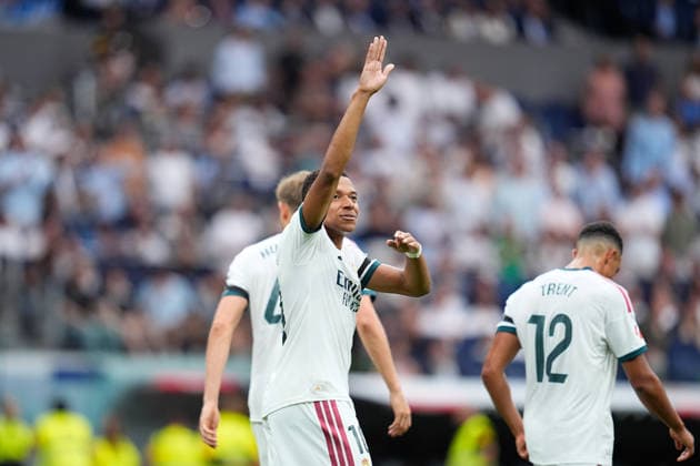 August 30, 2026, Madrid, Madrid, Spain: Kylian Mbappe of Real Madrid CF celebrates after scoring his team s third goal during the Spanish League, LaLiga EA Sports, football match played between Real Madrid and Malaga CF at Bernabeu stadium on August 30, 2026, in Madrid, Spain. Madrid Spain - ZUMAa181 20260830_zaa_a181_092 Copyright: xDennisxAgyemanx