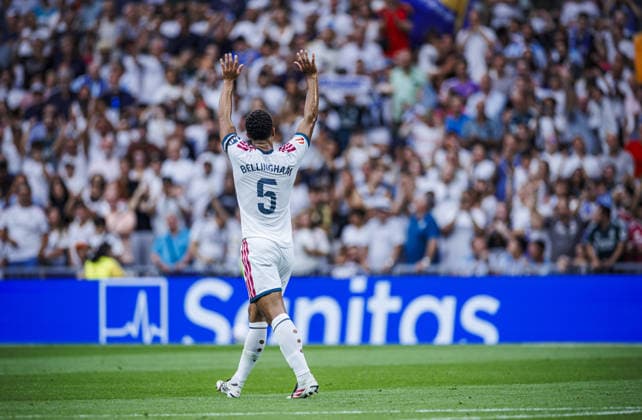 Real Madrid CF v Malaga CF - LaLiga MADRID, SPAIN - AUGUST 30: Jude Bellingham of Real Madrid CF celebrates his goal during the LaLiga EA Sports match between Real Madrid CF and Malaga CF at Bernabeu Stadium on August 30, 2026 in Madrid, Spain. Pablo Garcia Sacristan Anadolu Madrid Spain. Editorial use only. Please get in touch for any other usage.  Copyright: x2026xAnadoluxPabloxGarciaxSacristanx