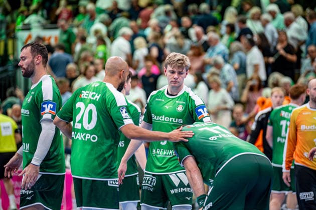 OPEL Handball Bundesliga; HSG Wetzlar - SG BBM Bietigheim, 30.08.26 Cyrill Akakpo (HSG Wetzlar, 20), Tristan Kirschner (HSG Wetzlar, 5), Petter Oeverby (HSG Wetzlar, 11), Nikolaj Laesoe (HSG Wetzlar, 32) OPEL Handball Bundesliga; HSG Wetzlar - SG BBM Bietigheim: Wetzlar, 30.08.26 Copyright: xBEAUTIFULxSPORTS Roeczeyx