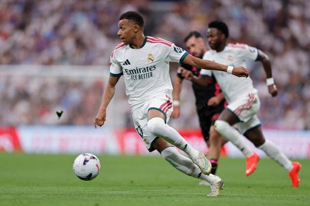 RECORD DATE NOT STATED Kylian Mbappe (Real Madrid CF) controls the ball during the LaLiga EA Sports match between Real Madrid CF and Malaga CF at Estadio Santiago BernabÃ u on August 30, 2026 in Madrid, Spain. (Photo by Manu Reino DeFodi Images) -
