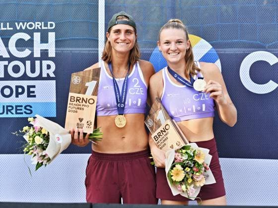 The World Beach volleyball, Beachvolleyball Pro Tour, category Futures, on August 30, 2026, in Brno, Czech Republic. Winners of the women s tournament, from right: Kylie Neuschaferova and Martina Maixnerova from the Czech Republic (CTKxPhoto PatrikxUhlir) CTKPhotoP2026083004829  CTKPhotoP2026083004829