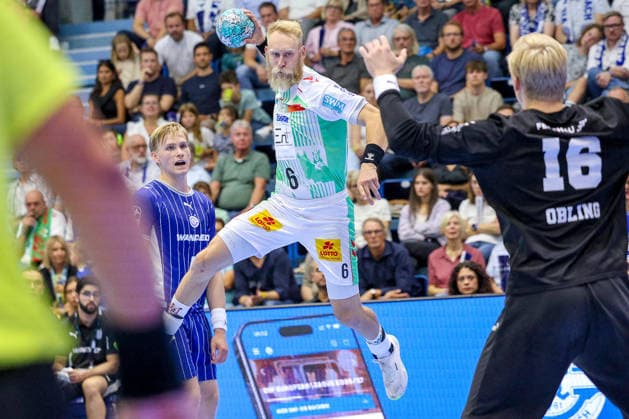30.08.2026, xsefx, Handball, 1. HBL, VfL Gummersbach - SC Magdeburg, Saison 2026 2027 Herren, Schwalbe-Arena: Matthias Musche (SC Magdeburg 06) beim Torwurf Nordrhein-Westfalen Deutschland