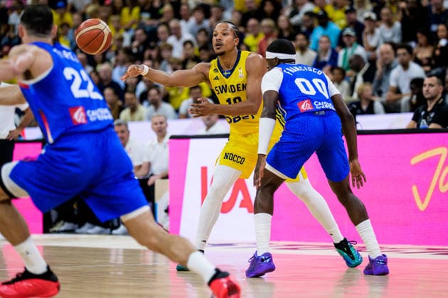 260830 Melwin Pantzar of Sweden during the FIBA World Cup Qualifier basketball game between Sweden and France on August 30, 2026 in Stockholm. Photo: Joel Marklund BILDBYRAN kod JM JM0848 bbeng basket basketball vm-kval fiba world cup qualifiers sverige sweden frankrike france Copyright: JOELxMARKLUND BB260830JM057