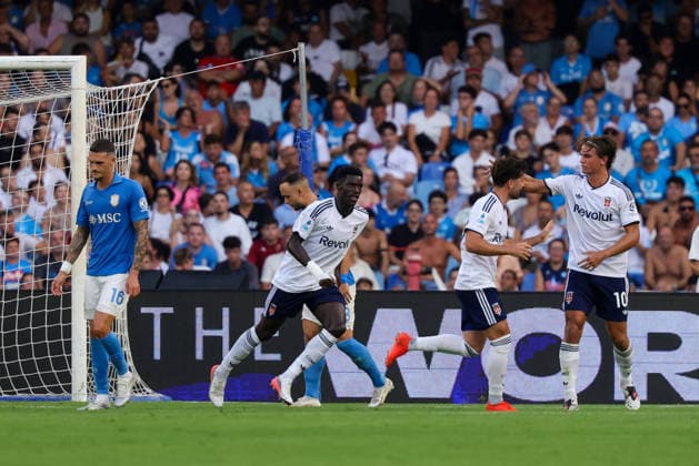 Como™s Martin Baturina celebrates after scoring goal 0- 1 during the Serie A soccer match between Napoli and Como at the Diego Armando Maradona Stadium in Naples, southern italy - Sunday , August 30, 2026. - Soccer .  Copyright: xAlessandroxGarofalo LaPressex