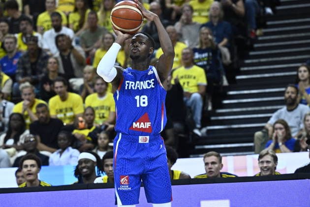 STOCKHOLM, SWEDEN 20260830 France s Joel Ayayi in action during the Fiba World Cup Qualifier, second round group L, basket ball match between Sweden and France at Avicii Arena in Stockholm, Sweden August 30, 2026. STOCKHOLM SWEDEN x10080x