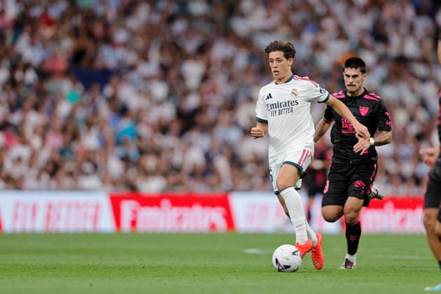 RECORD DATE NOT STATED Arda Guler (Real Madrid CF) seen in action during the LaLiga EA Sports match between Real Madrid CF and Malaga CF at Estadio Santiago BernabÃ u on August 30, 2026 in Madrid, Spain. (Photo by Manu Reino DeFodi Images) -