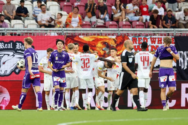 SOCCER - BL, RBS vs A.Wien SALZBURG,AUSTRIA,30.AUG.26 - SOCCER - ADMIRAL Bundesliga, Red Bull Salzburg vs FK Austria Wien. Image shows the rejoicing of RBS.  GEPAxpictures xMathiasxMandl