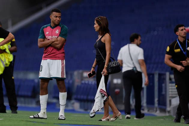 RECORD DATE NOT STATED Kylian Mbappe (Real Madrid CF) and Hiba Abouk, spanish actress after the LaLiga EA Sports match between Real Madrid CF and Malaga CF at Estadio Santiago BernabÃ u on August 30, 2026 in Madrid, Spain. (Photo by Manu Reino DeFodi Images) -