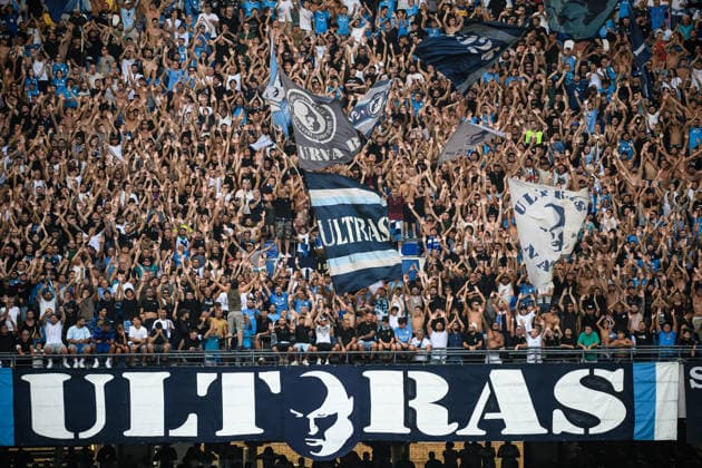 Napoli fans cheer on during the Serie A 2025 2026 football match between SSC Napoli and Como 1907 at Diego Armando Maradona stadium in Naples (Italy), August 30, 2026. AndreaxStaccioli
