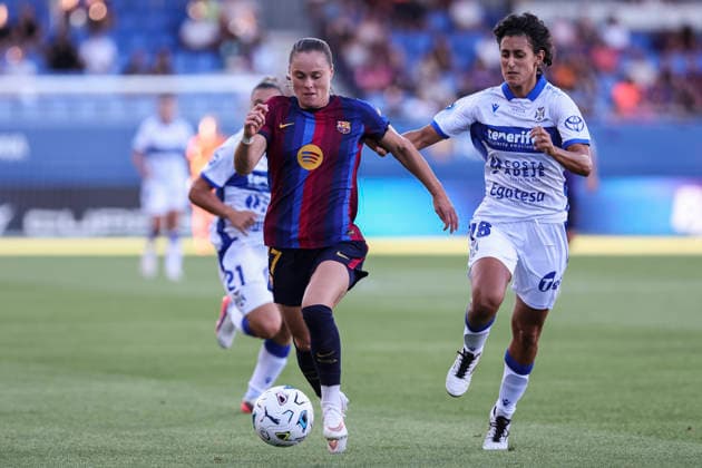 August 30, 2026, Sant Joan Despi, Barcelona, Spain: Ewa Pajor of FC Barcelona, Barca and Elba Verges Prats of Costa Adeje Tenerife in action during the Spanish Women league, Liga F, football match played between FC Barcelona and Costa Adeje Tenerife at Johan Cruyff Stadium on August 30, 2026 in Sant Joan Despi, Barcelona. FC Barcelona V Costa Adeje Tenerife - Liga F  - ZUMAa181 20260830_zaa_a181_176 Copyright: xJavierxBorregox