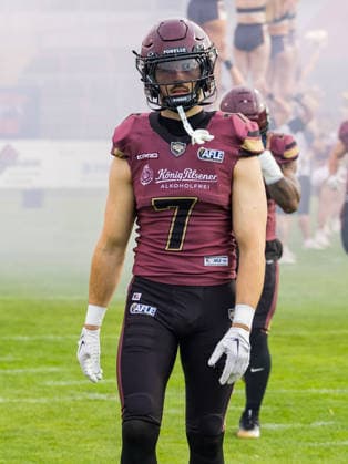 7 Till Janssen (Defensive Back) Rhein Fire walk on field Rhein Fire vs Alpine Rams, Panthers Wroclawl, American Football League Europe, Semi Final, 2026, 30.08.2026, Duisburg Schauinsland-Reisen-Arena Germany Copyright: xPFA ChristopherxMettkenx
