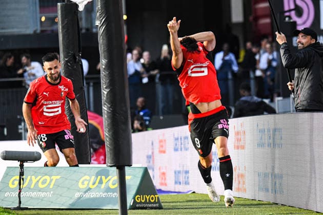 FOOTBALL : Stade Rennais vs Le Mans FC - Ligue 1 - JournÃ e 2 - 30 08 2026 Joie des joueurs du Stade Rennais aprÃ s le but de Esteban Lepaul (Stade Rennais) RennesFrance  Copyright: xBaptistexAutissierx