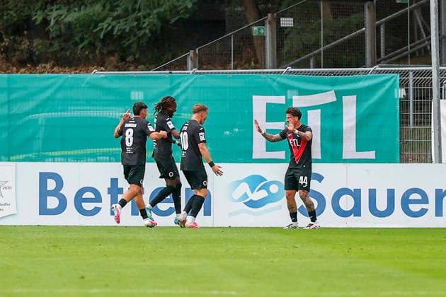 KOELN, GERMANY - AUGUST 30, 2026: Niklas Castelle (FC Viktoria Köln, 44) celebrating his goal during the 3rd division match on gameday 3 between Viktoria Koeln vs. Preußen Muenster at the Sportpark Hoehenberg on August 30, 2026 in Koeln, Germany. DFL REGULATIONS PROHIBIT ANY USE OF PHOTOGRAPHS AS IMAGE SEQUENCES AND OR QUASI-VIDEO. Nordrhein-Westfalen Germany Copyright: xLeahxKohringx