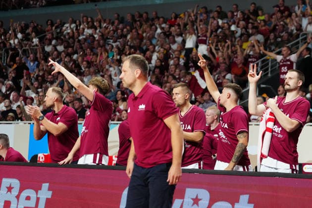 August 30, 2026, Riga, Latvija: Team Latvia players celebrate during the FIBA Basketball World Cup 2027 European Qualifiers Second Round Ã‚Â· Group K match between Latvia and Israel at Xiaomi Arena, in Riga, Latvia, August 30, 2026 FIBA Basketball World Cup 2027 European Qualifiers Second Round Ã‚Â· Group K Match Between Latvia And Israel  - ZUMAp305 20260830_zip_p305_026 Copyright: xEdijsxPalensx