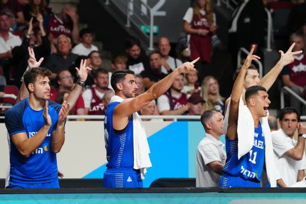 August 30, 2026, Riga, Latvija: Team Israel players celebrate during the FIBA Basketball World Cup 2027 European Qualifiers Second Round Ã‚Â· Group K match between Latvia and Israel at Xiaomi Arena, in Riga, Latvia, August 30, 2026 FIBA Basketball World Cup 2027 European Qualifiers Second Round Ã‚Â· Group K Match Between Latvia And Israel  - ZUMAp305 20260830_zip_p305_031 Copyright: xEdijsxPalensx