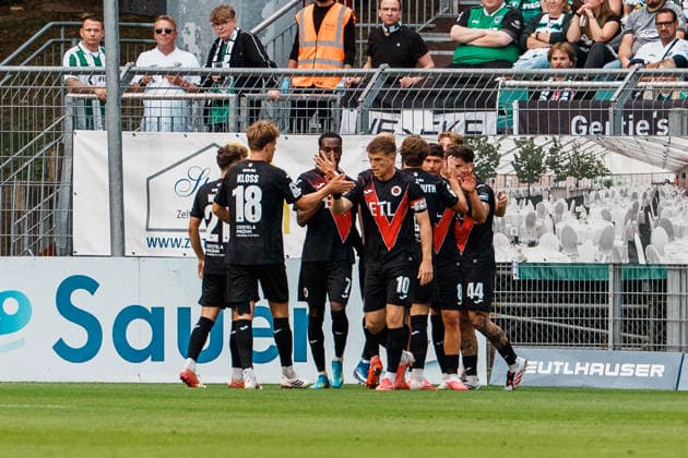 Deutschland: Fußball 3. Liga Männer 2026 - 2027, 3. Spieltag - FC Viktoria Köln vs SC Preußen Münster (Köln): Jubel, Emotionen nach Tor von Niklas Castelle (FC Viktoria Köln, 44) 1 zu 0 Copyright: xThiemoxRudolphx