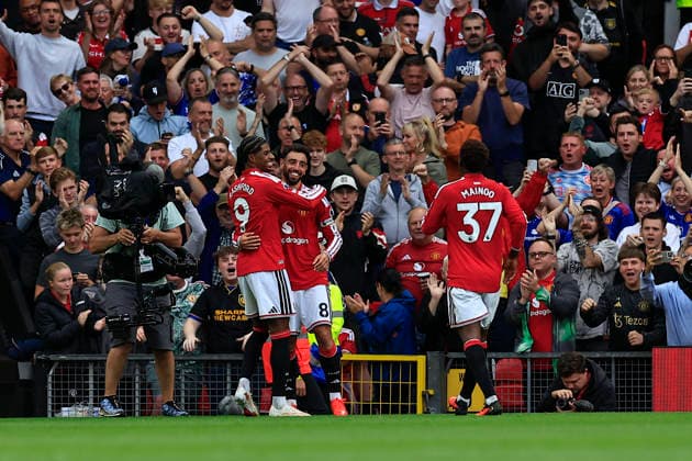 Manchester United, ManU v Ipswich Town, Premier League Bruno Fernandes (8) of Manchester United celebrates his hat-trick goal to make it 4-1 during the Premier League match between Manchester United and Ipswich Town at Old Trafford, Manchester, UK on 30 August 2026. Manchester Old Trafford Greater Manchester UK Editorial use only DataCo restrictions apply See www.football-dataco.com , Copyright: xConorxMolloyx PSI-24777-0082