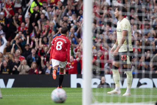 MANCHESTER, ENGLAND, AUG 30: Bruno Fernandes of Manchester United, ManU celebrates after scoring the team s first goal during a Premier League 2026 27 football match between Manchester United and Ipswich Town at Old Trafford in Manchester, England (photo by Richard Callis Sports Press Photo) Copyright: xRichardxCallis SportsxPressxPhotox Sportspressphoto_SPR219958