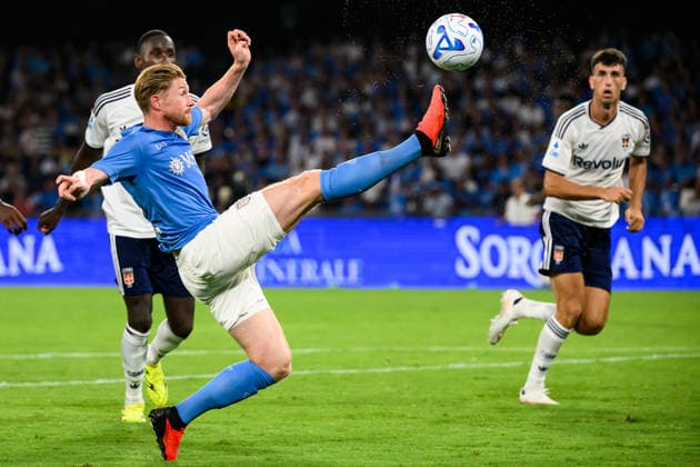 Kevin De Bruyne of SSC Napoli in action during the Serie A 2025 2026 football match between SSC Napoli and Como 1907 at Diego Armando Maradona stadium in Naples (Italy), August 30, 2026. AndreaxStaccioli
