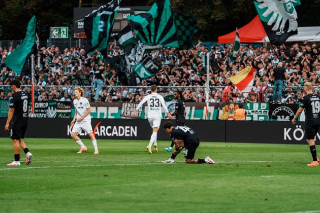 Deutschland: Fußball 3. Liga Männer 2026 - 2027, 3. Spieltag - FC Viktoria Köln vs SC Preußen Münster (Köln): Torjubel, Emotionen nach Tor von Felix Higl (SC Preußen Münster, 33) zum 2 zu 1 Copyright: xThiemoxRudolphx