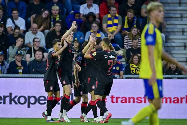 LEEUWARDEN , 30-08-2026 , Kooi Stadium , season 2026 2027 , Dutch Eredivisie football , match between SC Cambuur and FC Twente , picture shows goal celebration FC Twente player Wout Weghorst 0-2 Cambuur - Twente  x206259607x Copyright: