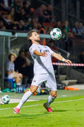 KOELN, GERMANY - AUGUST 30, 2026: Charalambos Makridis (Preußen Münster, 14) during the 3rd division match on gameday 3 between Viktoria Koeln vs. Preußen Muenster at the Sportpark Hoehenberg on August 30, 2026 in Koeln, Germany. DFL REGULATIONS PROHIBIT ANY USE OF PHOTOGRAPHS AS IMAGE SEQUENCES AND OR QUASI-VIDEO. Nordrhein-Westfalen Germany Copyright: xLeahxKohringx
