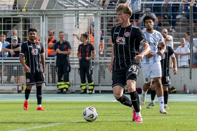 Benedikt Kuhn (TSV 1882 Landsberg, 24) GER, TSV 1860 Muenchen vs. TSV Landsberg 1882, Fussball, Regionalliga Bayern, 6. Spieltag, Saison 2026 2027, 30.08.2026. (DFL DFB REGULATIONS PROHIBIT ANY USE OF PHOTOGRAPHS as IMAGE SEQUENCES and or QUASI-VIDEO). Foto: HMB Media Heike Feiner Copyright: HMBxMedia HeikexFeiner