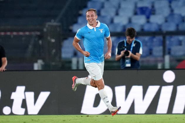 Lazio™s Davide Frattesi celebrates after scoring during the Serie A EniLive soccer match between Lazio and Genoa at the Rome s Olympic stadium, Italy - Sunday August 30, 2026 - Soccer ( Photo by Alfredo Falcone LaPresse )  Copyright: xAlfredoxFalcone LaPressex