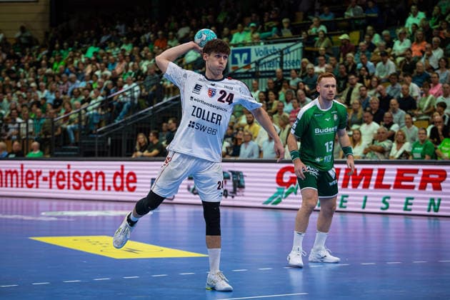30.08.2026, xovx, Handball Opel Handball-Bundesliga, HSG Wetzlar - SG BBM Bietigheim v.l. Maxim Orlov (SG BBM Bietigheim), Tomas Piroch (HSG Wetzlar) Wetzlar Buderus Arena Hessen Deutschland (DE)