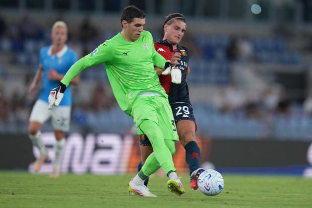Lazio™s goalkeeper Christos Mandas Genoa™s Lorenzo Colombo during the Serie A EniLive soccer match between Lazio and Genoa at the Rome s Olympic stadium, Italy - Sunday August 30, 2026 - Soccer ( Photo by Alfredo Falcone LaPresse )  Copyright: xAlfredoxFalcone LaPressex