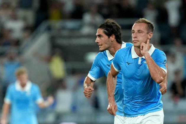 Davide Frattesi of SS Lazio celebrastes sfter scoring the goal of 1-0 during the Serie A 2026 2027 football match between SS Lazio and Genoa CFC at Stadio Olimpico in Rome (Italy), August 30, 2026. AntoniettaxBaldassarre