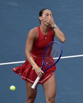 Marta Kostyuk reagiert veraergert nach einem verschlagenen Volley, enttaeuscht,Aerger,Enttaeuschung, Frust,Emotion, US Open Championships, Billie Jean King National Tennis Center, Flushing Meadows, New York, USA . Copyright: xJuergenxHasenkopfx