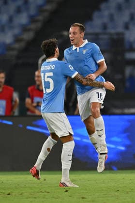IPA87947463 - Davide Frattesi of S.S. Lazio celebrates after scoring the goal that made the score 1-0 during Matchday 2 of the Serie A Championship between S.S. Lazio and Genoa C.F.C. at the Olympic Stadium on August 30, 2026, in Rome, Italy.  Copyright: xDomenicoxCippitelli IPAxSportx xx 87947463
